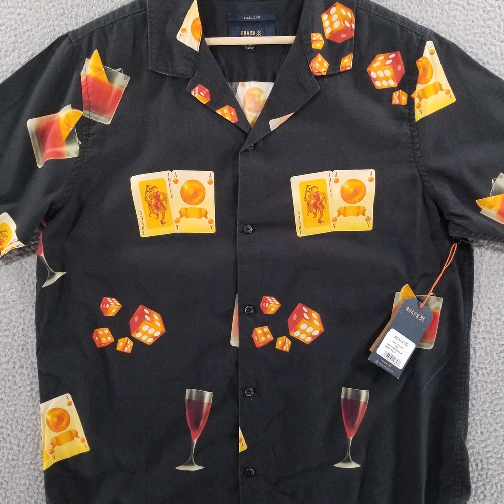 Roark Shirt Men Medium Black Gonzo Classic Fit Dice Cocktail Poker Playing Cards